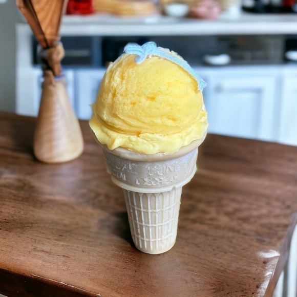 ⚠️SALE Candle / Handmade Yellow Ice Cream Cone Shaped Soy Wax Candle SEND OFFERS - Picture 2 of 5